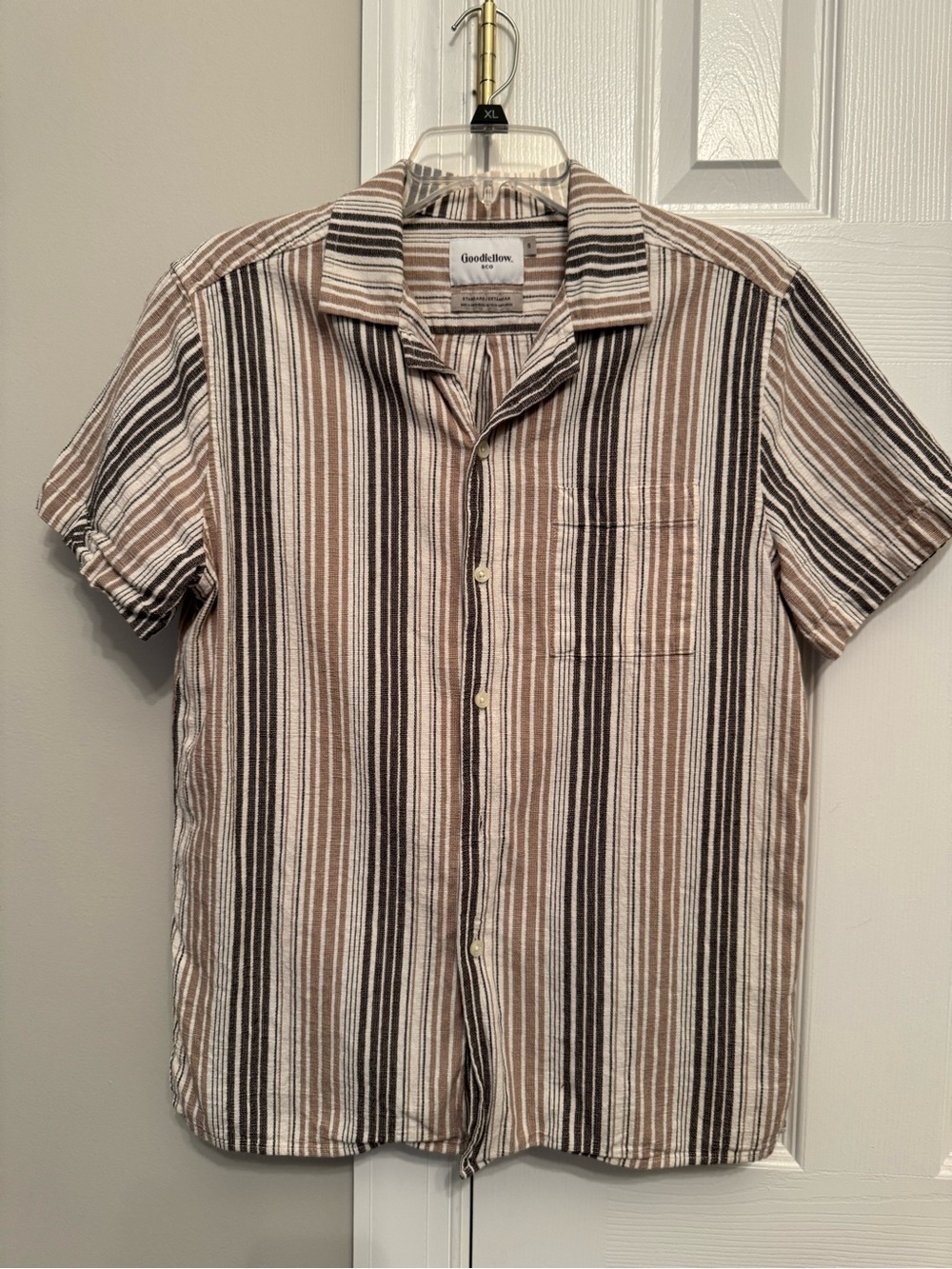 Goodfellow & Co Men's Short Sleeve Striped Button-Down Shirt - Brown Black White